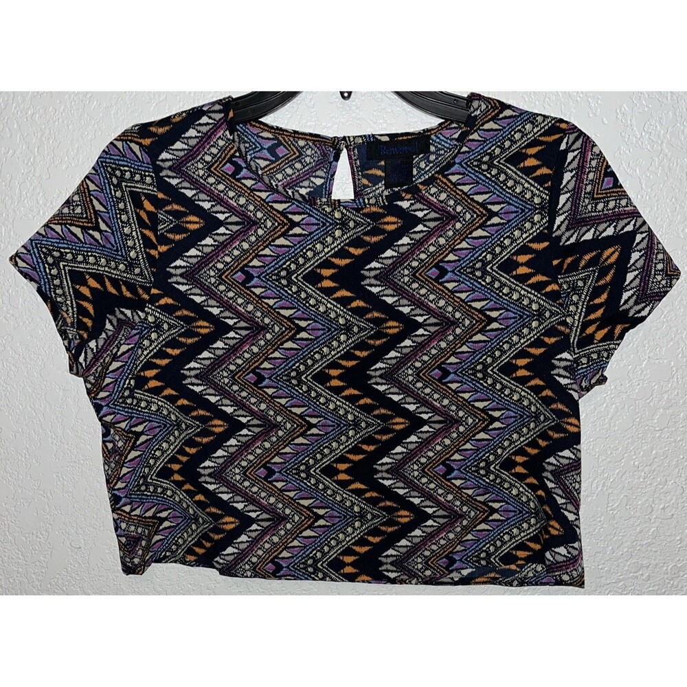 BEWARE Crop Top Geometric Design Women Sz Med Multi Colored